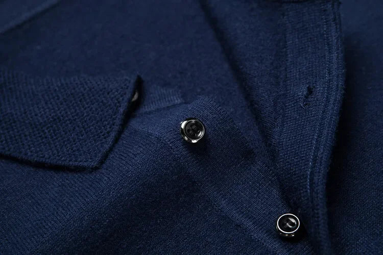 Autumn and Winter New Warm Soft Pullover Men's Business Lapel Knitwear Casual Solid Color Long Sleeve Polo Shirt Office
