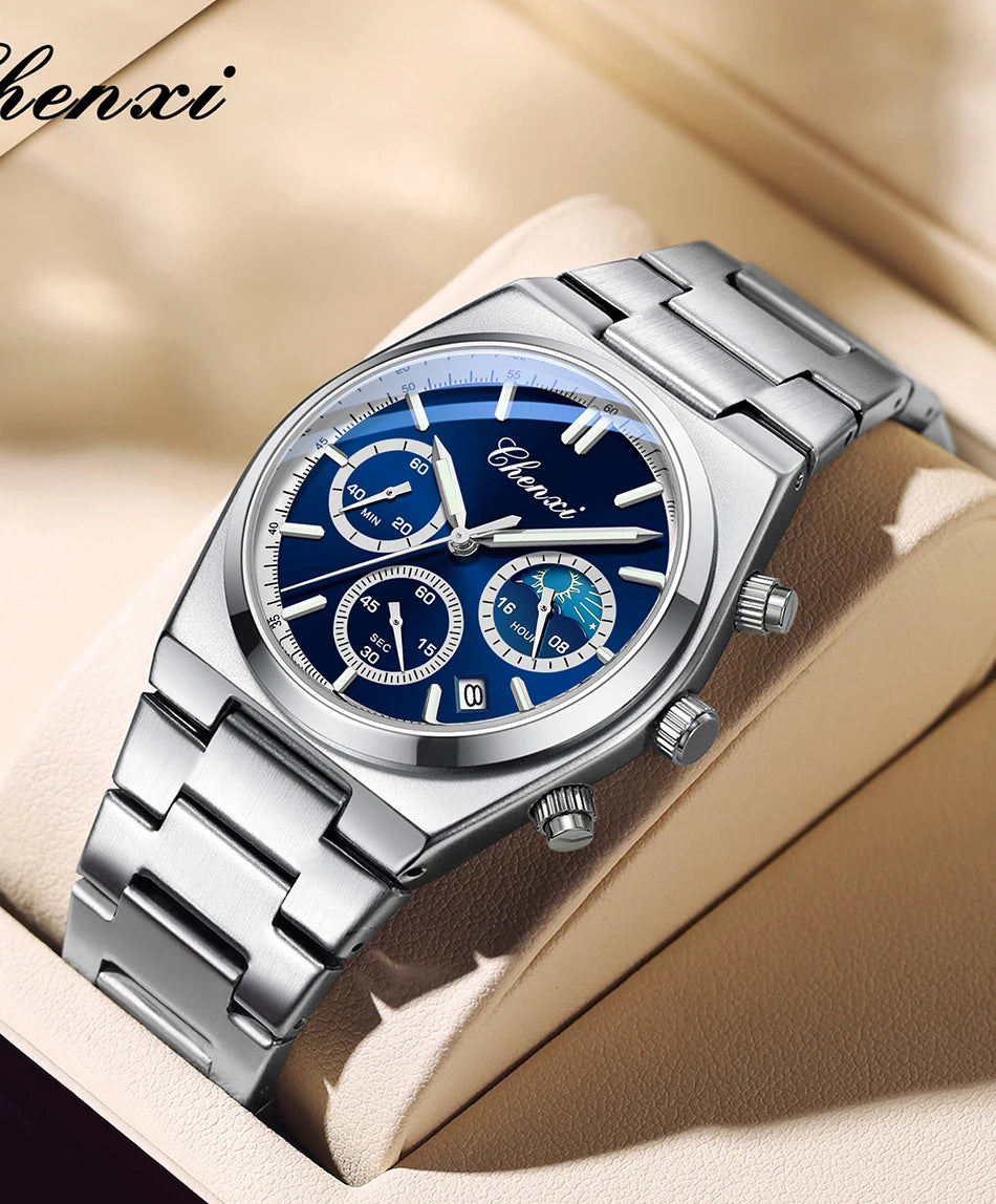 Men's Watches CHENXI 2025 High Quality Sports Chronograph Date Quartz Wristwatch Men's Watch Stainless Steel Waterproof Luminous