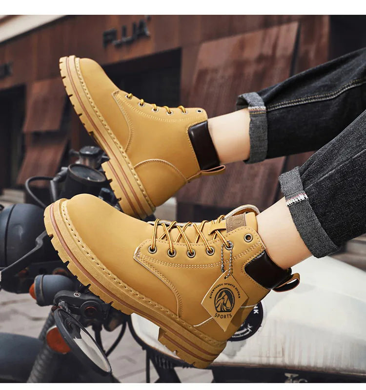 High Top Boots Men's Leather Shoes Fashion Motorcycle Ankle Boots for Men Winter Boots Man Shoes Lace-Up Botas Men Flat Sneakers