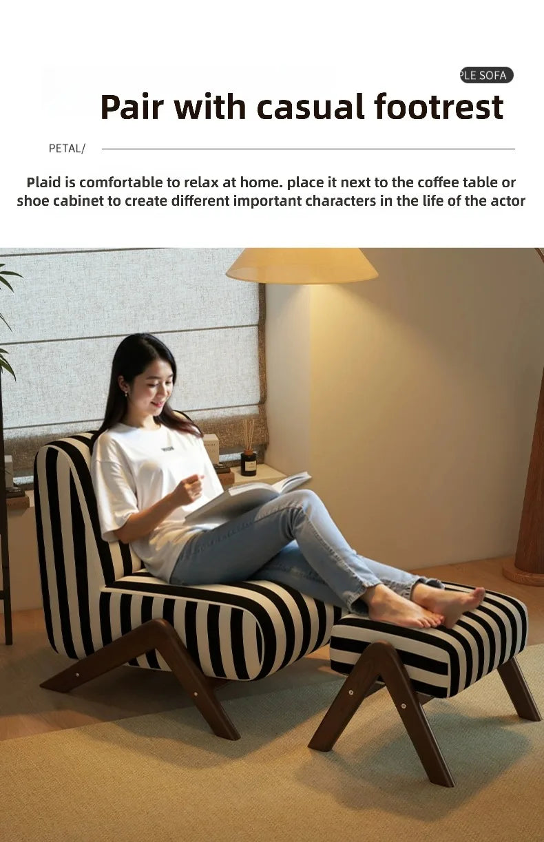 Single Sofa Chair with Antique Style, Lazy Living Room, Balcony, Leisure Chair, Zebra Chair, Solid Wood Designer Single Chairs