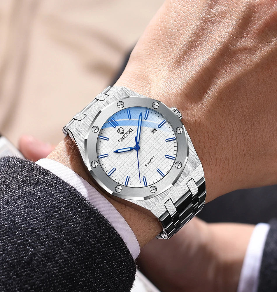 Mens Wacthes High Quality Waterproof Calendar Quartz Watch Men Original Stainless Steel Fashion Luminous Wristwatch Gifts Men