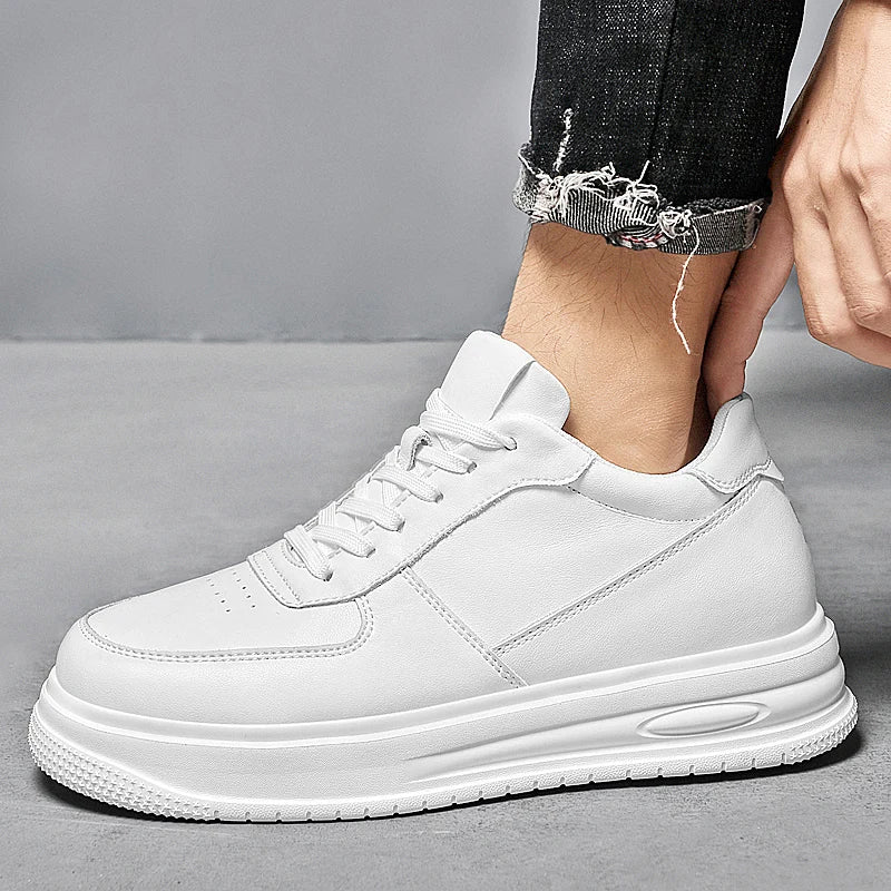British Style Casual Leather Men's Vulcanized Shoes Fashion Low Top Thick Bottom Antiskid Sneakers Genuine Leather Board Shoes