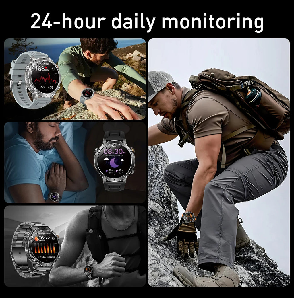 LIGE 2026 Military 1400mAh Battery Smart Watch Men Outdoor Flashlight IP68 Waterproof Heart Rate Bluetooth Call Sports Bracelet