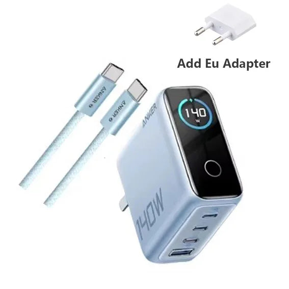 CN Version Anker Zolo 140W Charger GAN Display PD PPS for iPhone 12-16 series Laptop with 1.5m USB C to C Cable