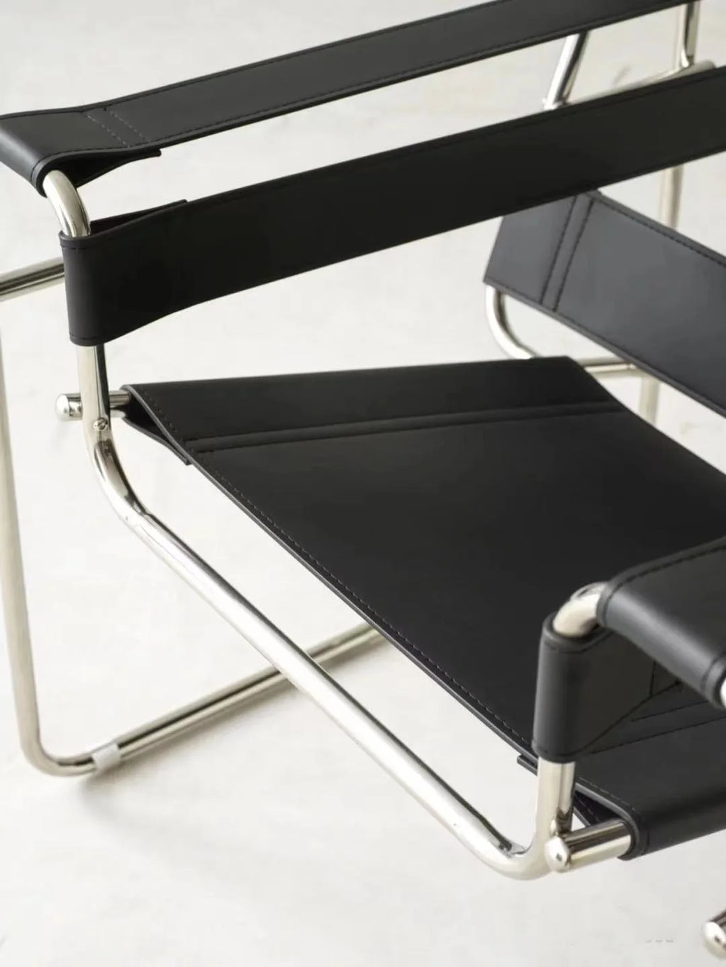 Mid Century Modern Leather Sling Chair Bauhaus Tubular Steel Minimalist Lounge Armchair