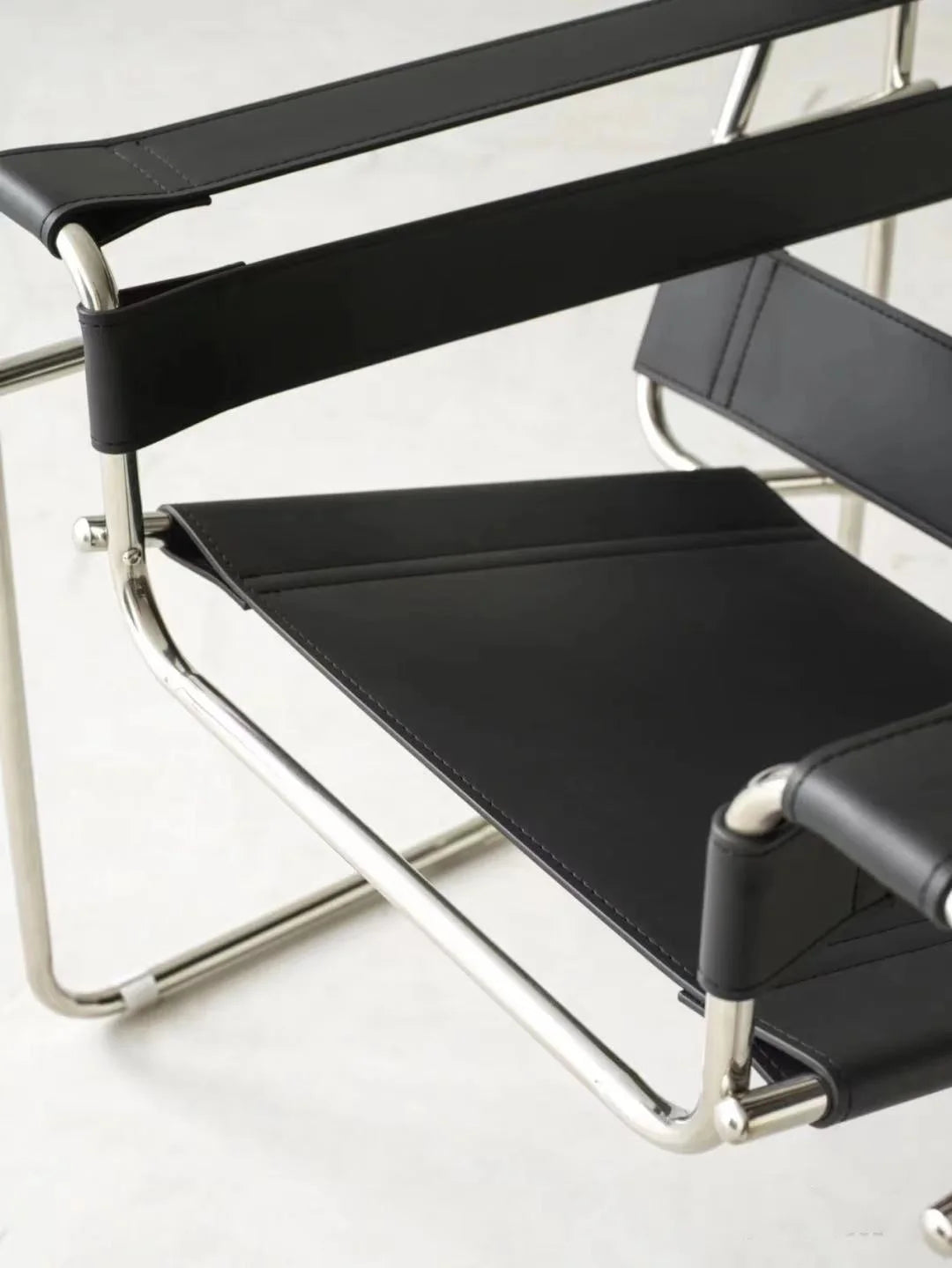 Mid Century Modern Leather Sling Chair Bauhaus Tubular Steel Minimalist Lounge Armchair