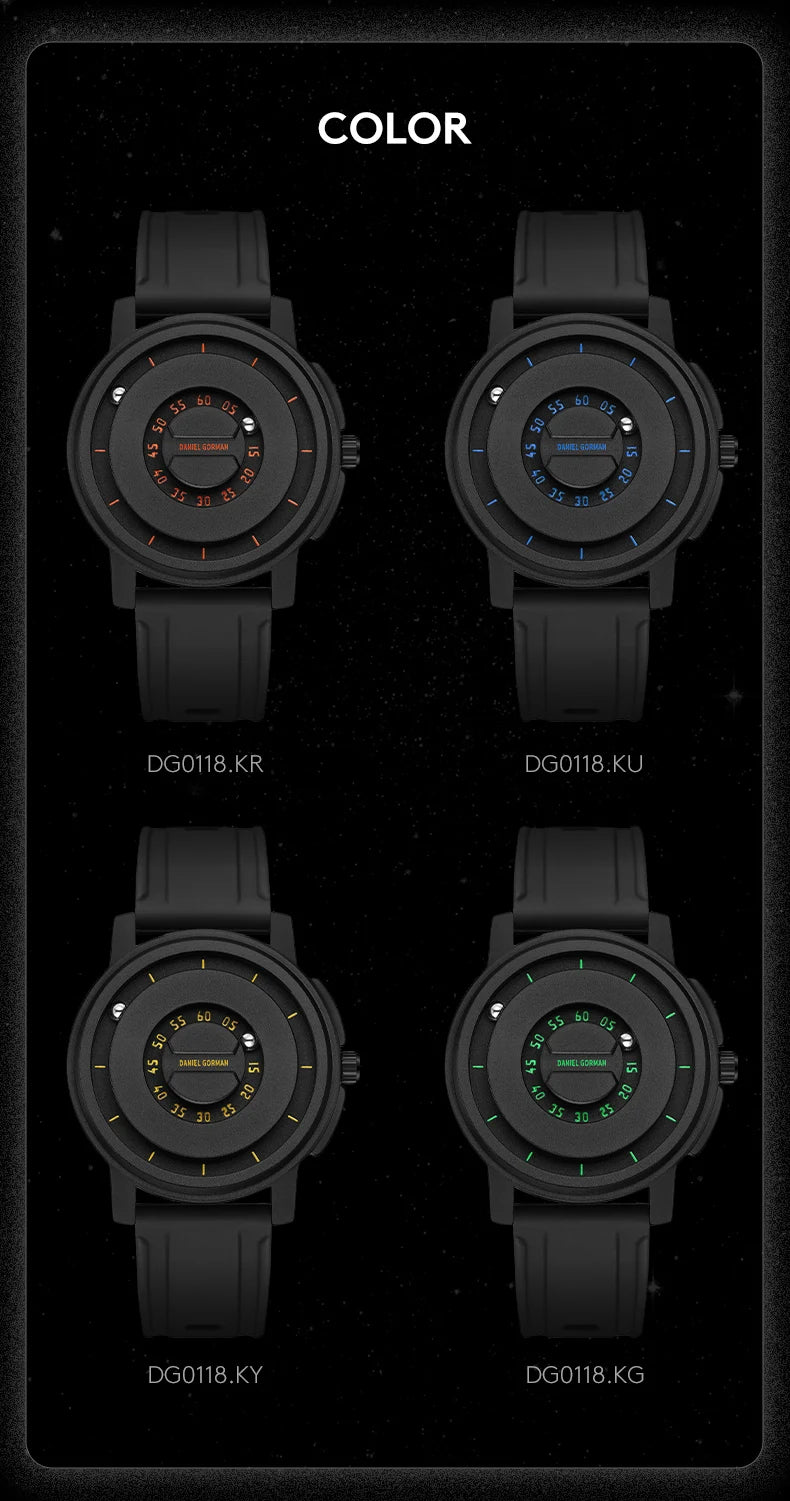 DANIEL GORMAN Fashion Silicone Watch For Men Outdoor Sports Waterproof Scrolling Pointer Magnetic Force Men's Quartz Wristwatch