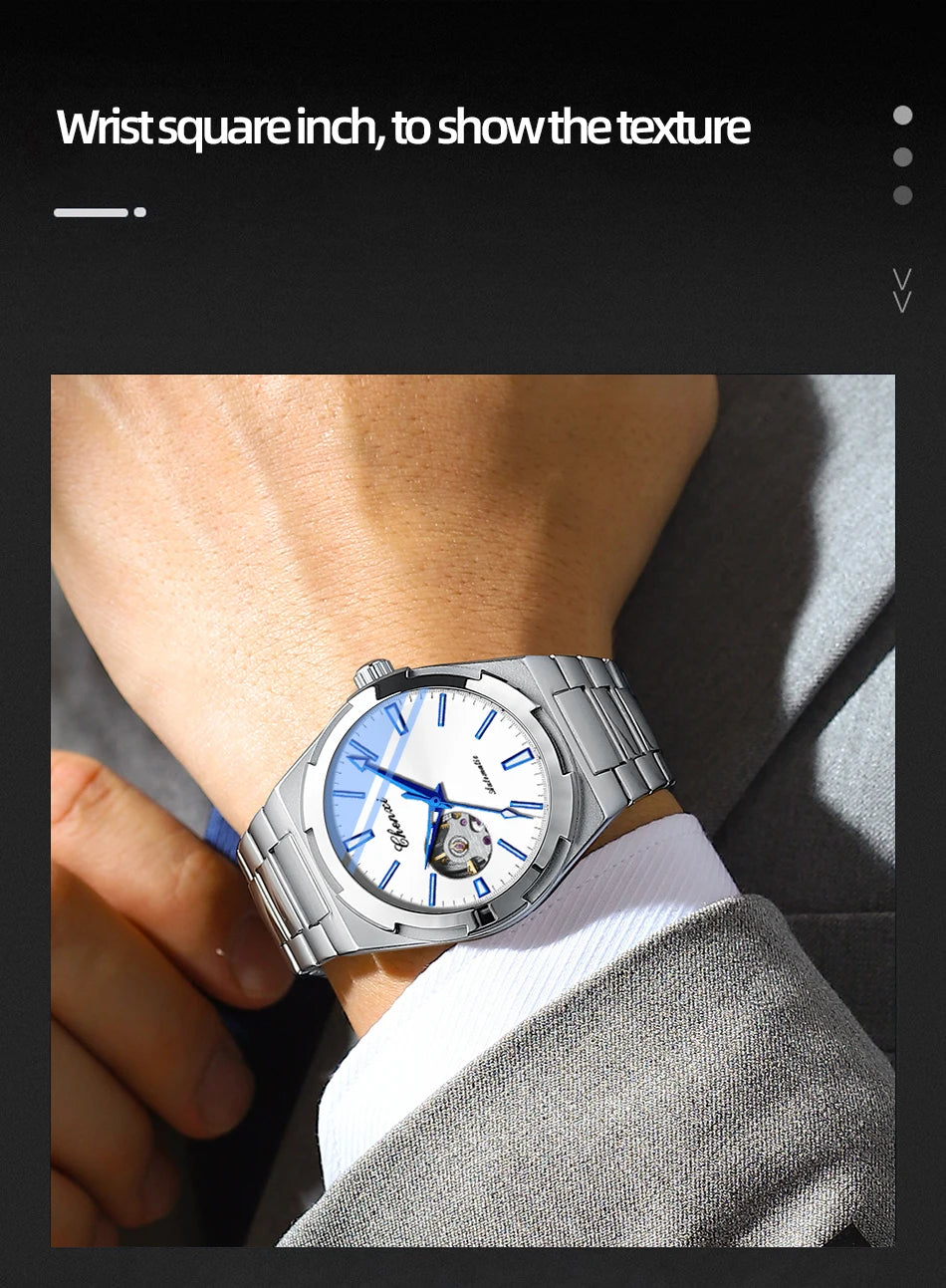 New Mens Watch Mechanical Wristwatches Stainless Steel Fashion Sports Waterproof Watches for Men Hollow Out Automatic Movement