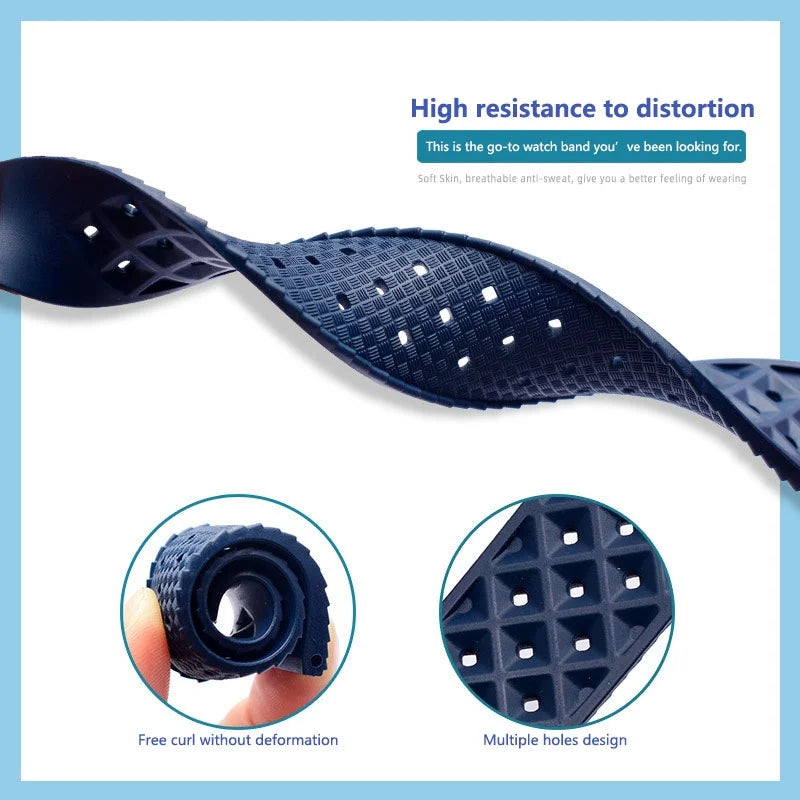 20mm 22mm Quick Release New Tropical TPU Rubber Strap Flat Head Universal Watch Band Ventilate Silicone Tropic Bracelet