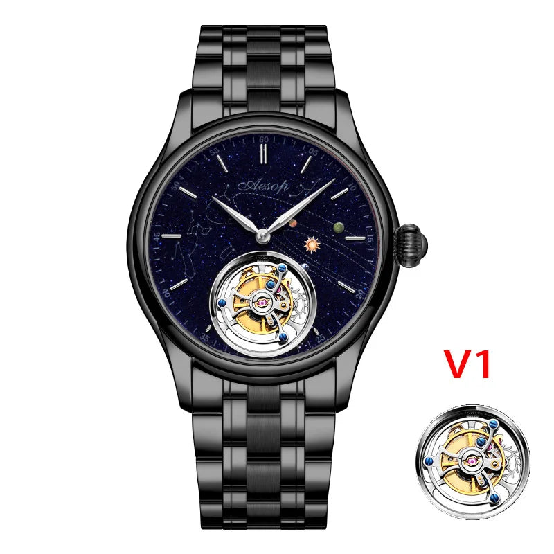 AESOP 7025 Flying Tourbillon Movement Watch Brand For Men Skeleton Mechanical Luxury Watches Wterproof Wristwatches Sapphire