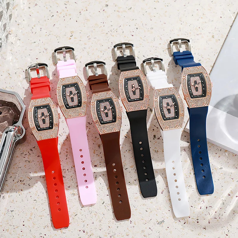 New Fashion Women Crystal Tonneau Watches For Woman Silicone Jelly Quartz Watch Students Gifts Reloj Mujer Ladies Wrist Watches