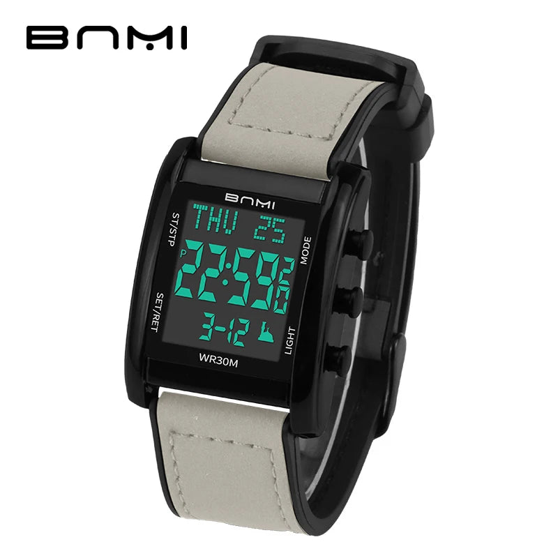BNMI Men's Digital Watch Multifunctional Square Electronic Man Watches Luminous Weekly LED Display Alarm Stopwatch