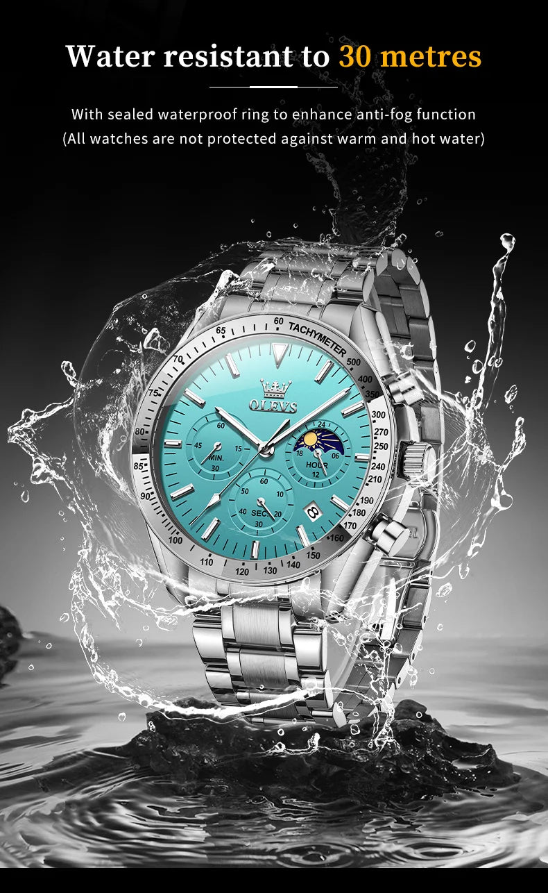 OLEVS 3618 Mens Watch Original Brand Waterproof Luminous Quartz Wristwatch Watch For Man  Multifunctional Chronograph With Box