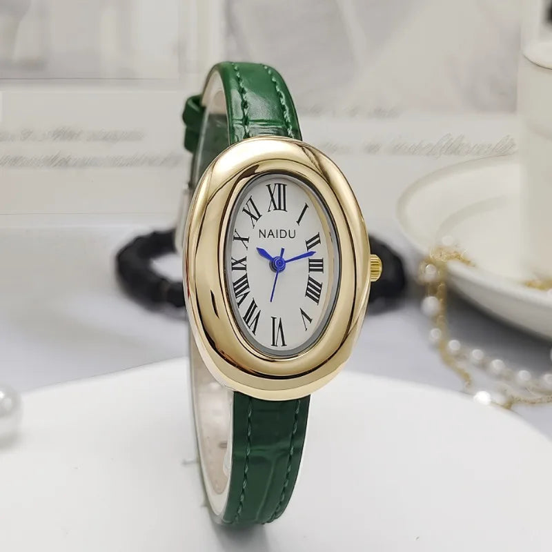 Luxury Brand Women Oval Goose Egg Quartz Watch Vintage Leather Strap Wristwatch Ladies Watches Christmas Gift Clock Relojes