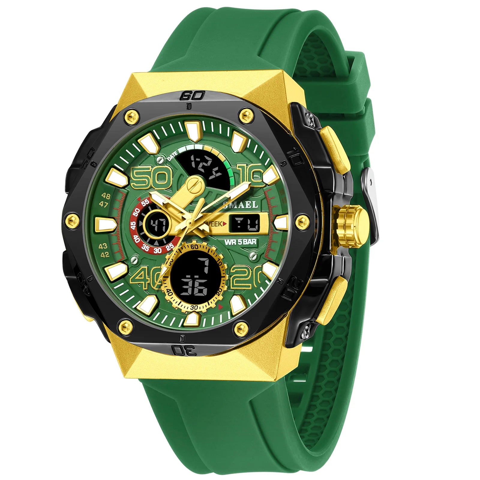 SMAEL Men's Sport Digital LED Watch Dual Time Stopwatch Alarm Clock 50M Waterproof 8113 Wristwatch Sports Army Military Watches