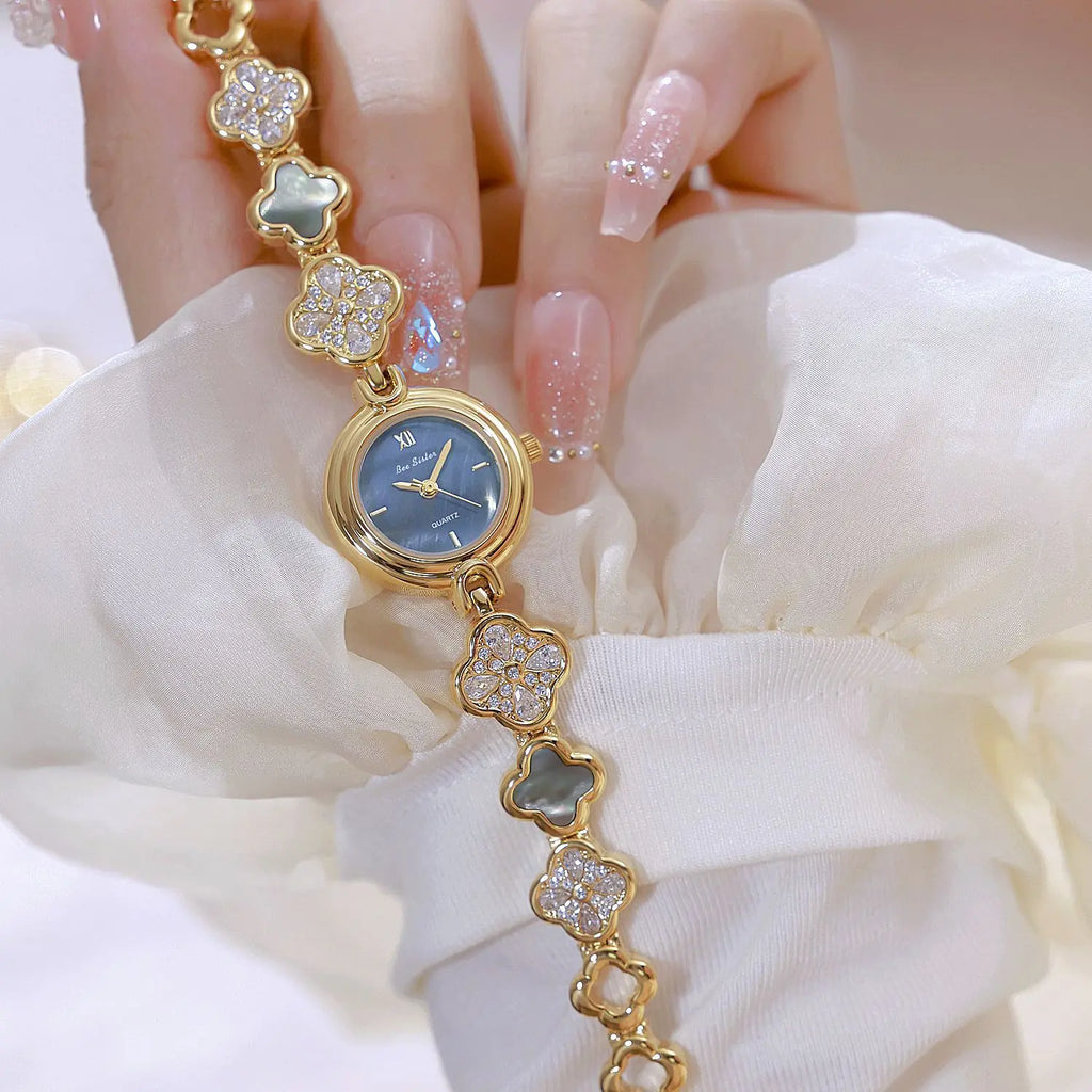 Women's Watch Natural Blue Shell Dial Bracelet Elegant Crystal Dress Watches for Women Fashion Luxury Small Quartz Ladies Clock