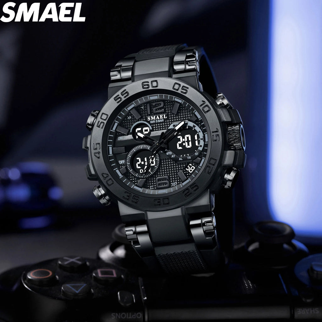 SMAEL 8106 Men's Analog Digital Dual Display Sport Watch - 50M Waterproof LED Backlight Alarm Chronograph Stopwatch
