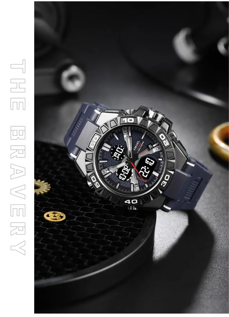 New Men Fashion Watches Quartz Watch Waterproof 50M Man Digital Watch Led 8071 Smael Brand Watch Military Sports Dual Display