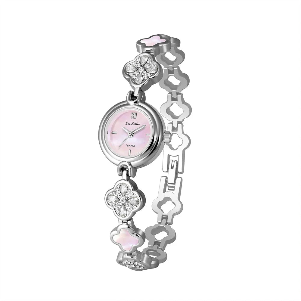 Women's Watch Natural Blue Shell Dial Bracelet Elegant Crystal Dress Watches for Women Fashion Luxury Small Quartz Ladies Clock