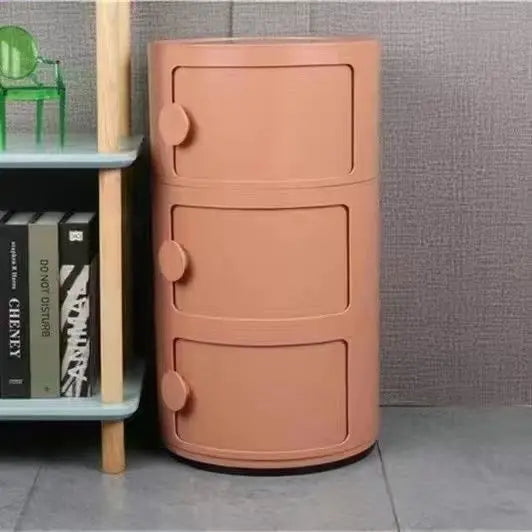 Plastic Round Bedside Nightstand with Drawers Practical Storage Box Cabinet Nightstand Chic Decor for Bedroom Living Room
