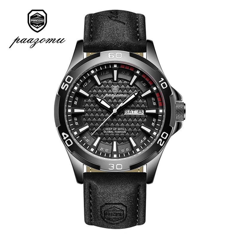 PAAZOMU Luxury Sports Men Watch Luminous Waterproof Chronograph Date Man Wristwatch Leather Quartz Business Men's Watches Reloj