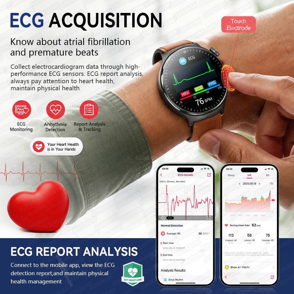 Newly Upgared Precise Health Diagnosis Smart Watch ECG Uric Acid Blood Pressure Micro Physical Examination Clock For Android iOS