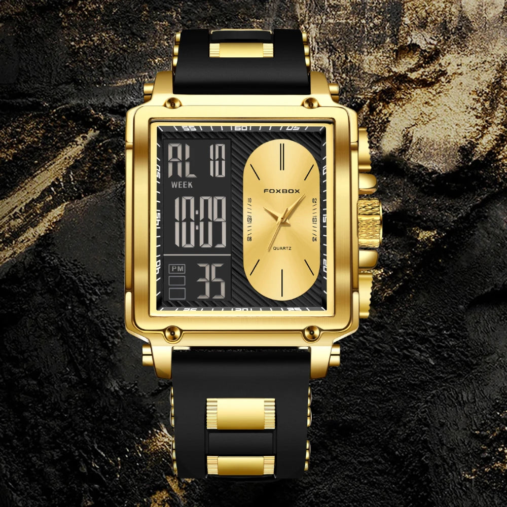 LIGE Fashion Square Digital Watch Men Casual Sports Waterproof Men's Quartz Wristwatch FOXBOX Top Brand Luxury Chronograph Watch