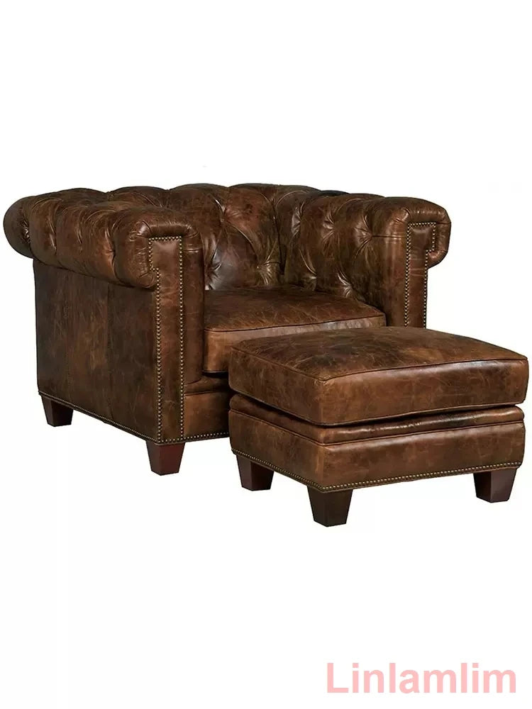 Classic Tufted Couch – Luxury Genuine Leather Chesterfield Sofa 3-Seater with Rolled Arms and Nailhead Trim, for Living Room