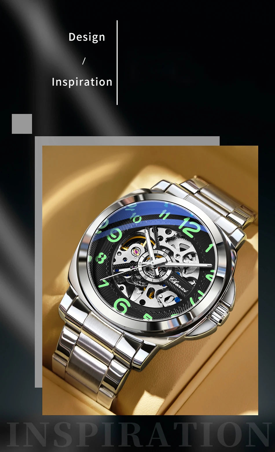 CHENXI New Mechanical Men's Watches Large Openwork Dial Fashion Luminous Waterproof Fully Automatic Mechanical Watch Man