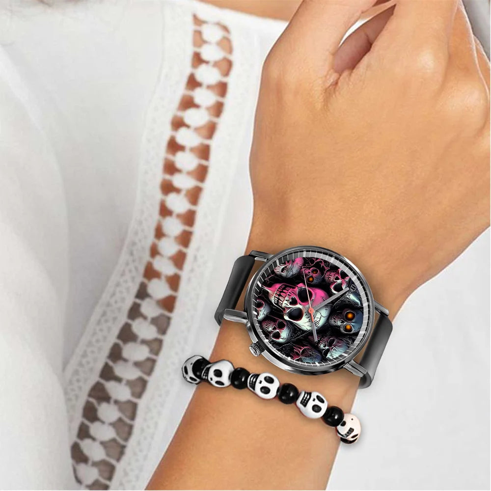 Hot 2025 Skull Simple Design Men's and Women's Quartz Watch Casual Silicone Black Women's Fashion Halloween Gift Wristwatch