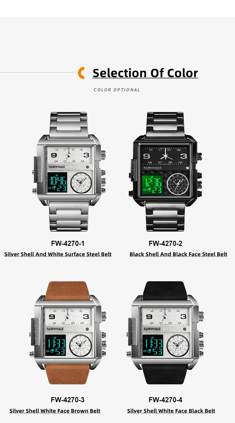Mark Fairwhale Luxury Quartz Watches Men Fashion Brown Leather Strap Clock Military Waterproof Square Electronic WristWatch Man