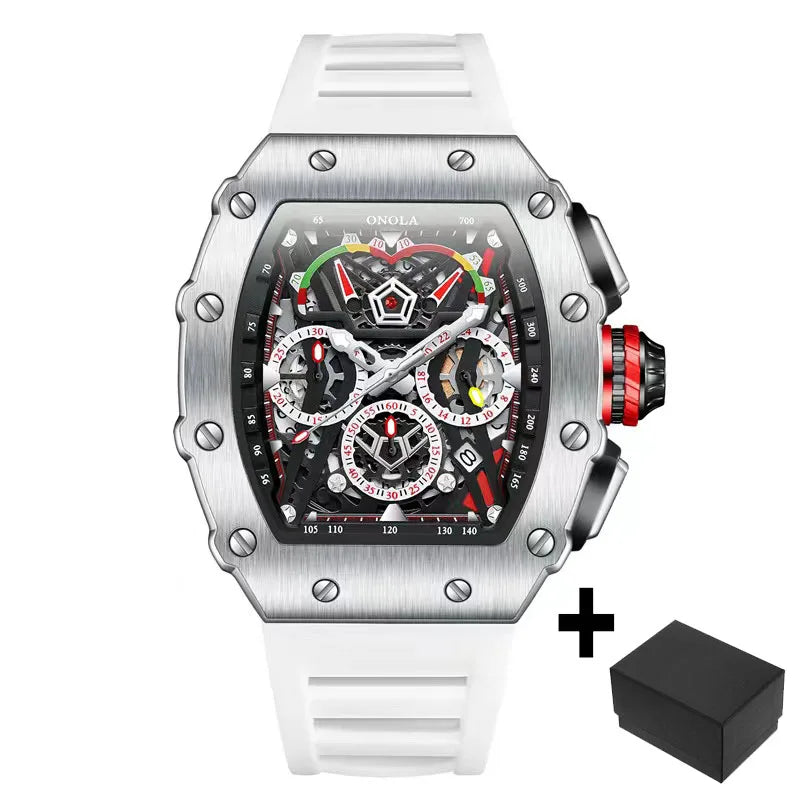 Dropshippng Quartz Men Watches Brand ONOLA Tonneau Stainless Steel Shell Sport Wristwatches Fashion Silicone Type Mille Clock F1