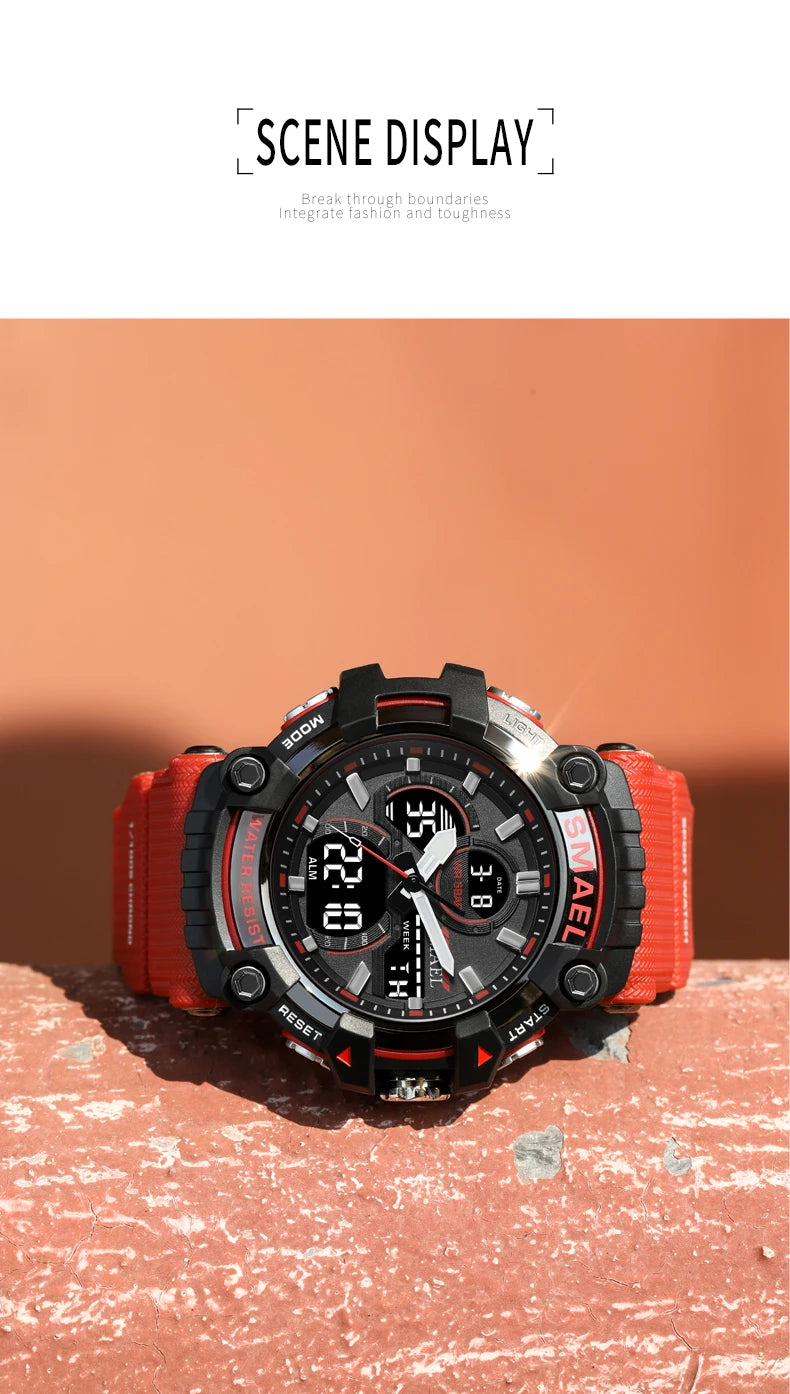 SMAEL Brand Sport Watch Men Quartz Wristwatches Waterproof Dual Time Display Military Army Green Male Clock 8079 Mens Watches