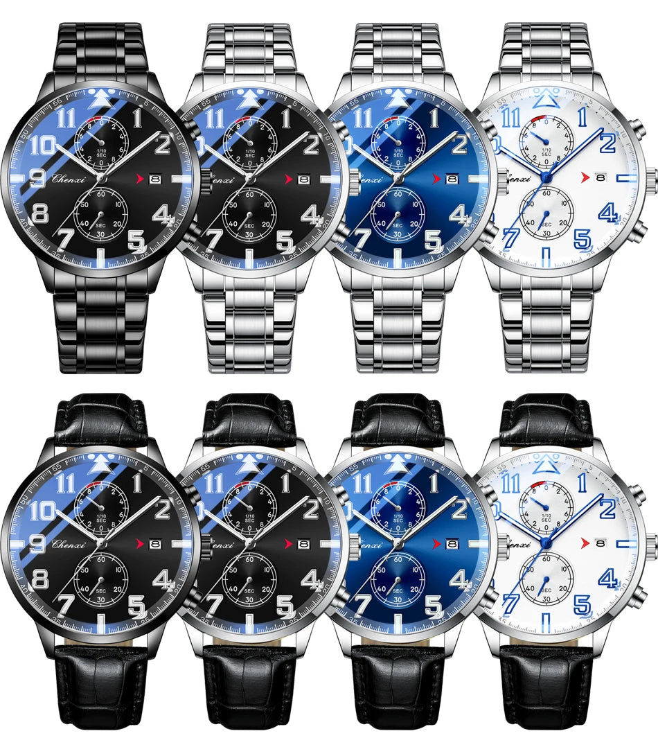 Fashion Luxury Business Men's Wristwatch Round Dial Luminous Waterproof Calendar Chronograph Man Watch