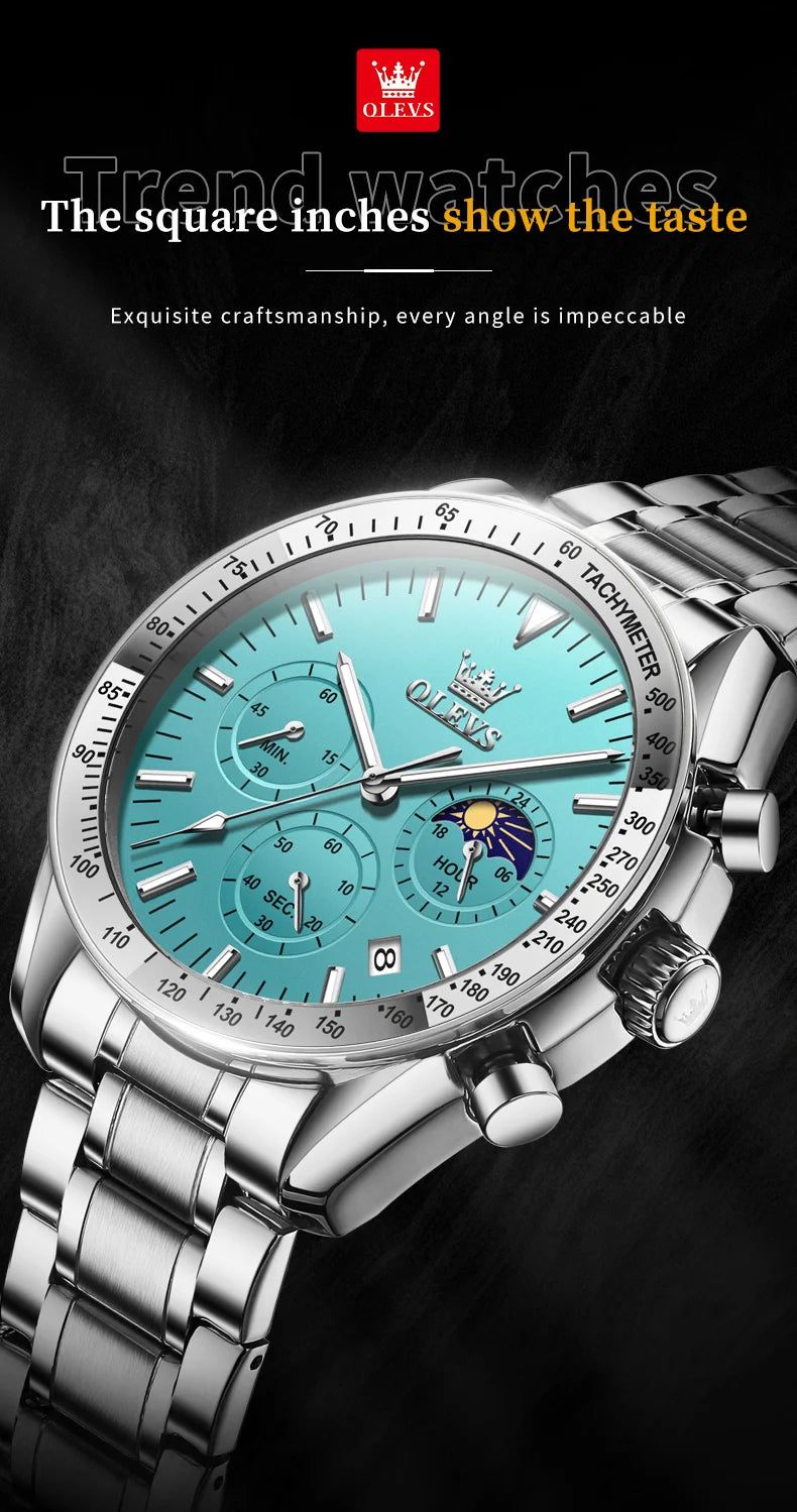 OLEVS 3618 Mens Watch Original Brand Waterproof Luminous Quartz Wristwatch Watch For Man  Multifunctional Chronograph With Box