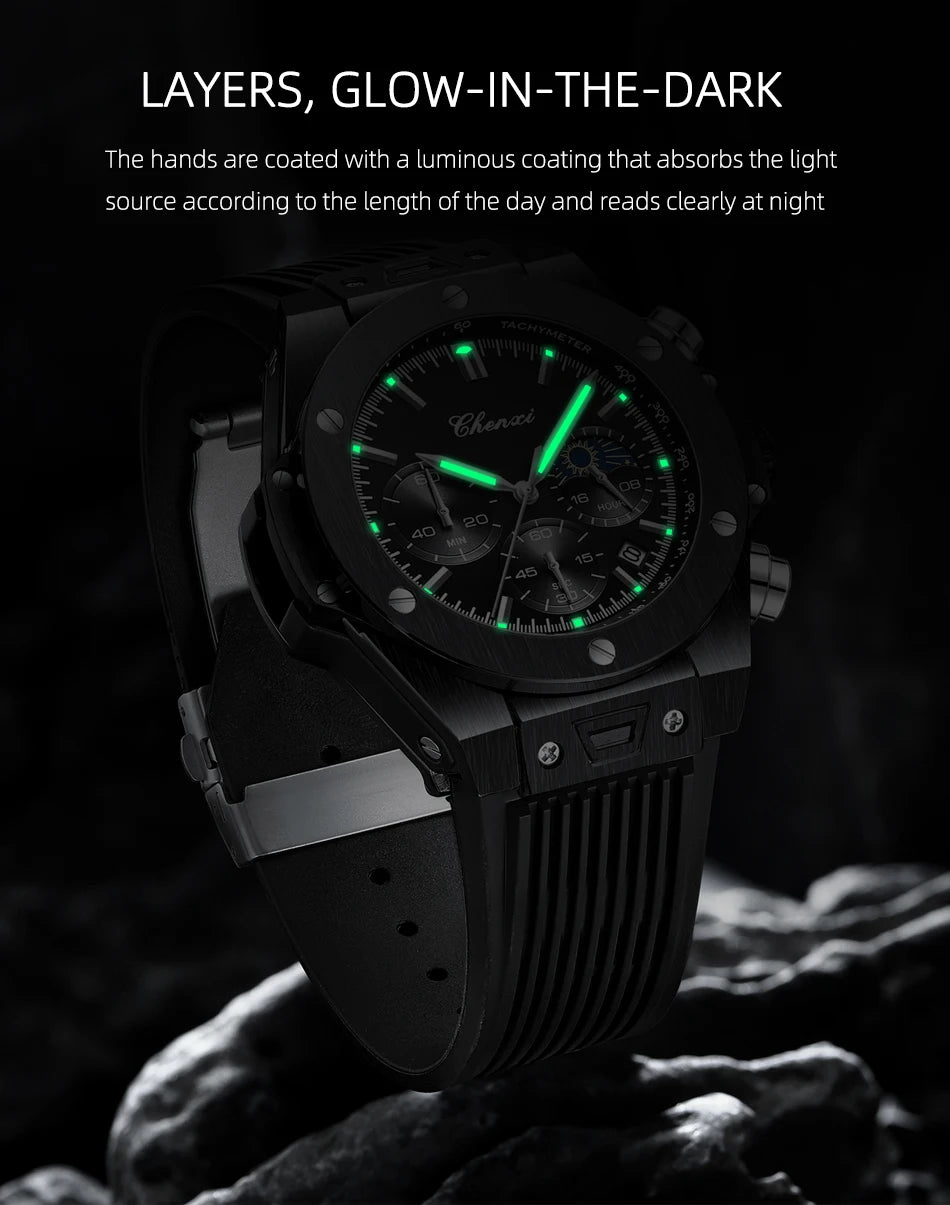 Men Watches High Quality Waterproof Sports Chronograph Quartz Wristwatches Silicone Strap Calendar Luminous Watch For Men