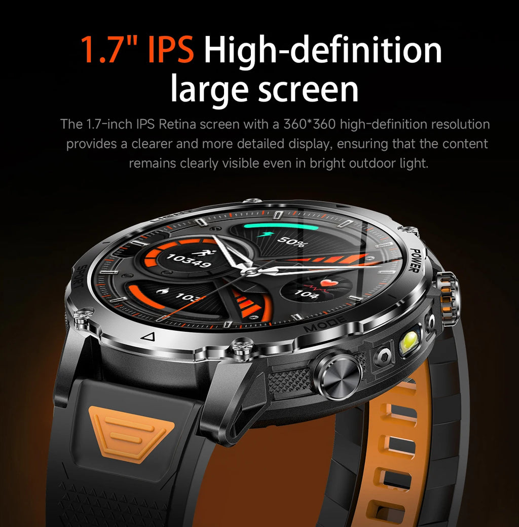 LIGE 2026 Military 1400mAh Battery Smart Watch Men Outdoor Flashlight IP68 Waterproof Heart Rate Bluetooth Call Sports Bracelet