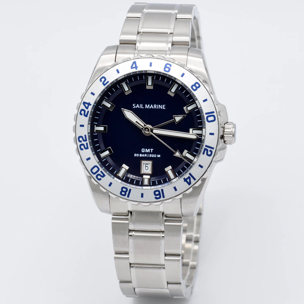 Top Quality Rose Gold Men's Luminous Casual Watch Fabric Strap GMT Quartz Wristwatch Stainless Steel Case 20 Bar Deep Waterproof