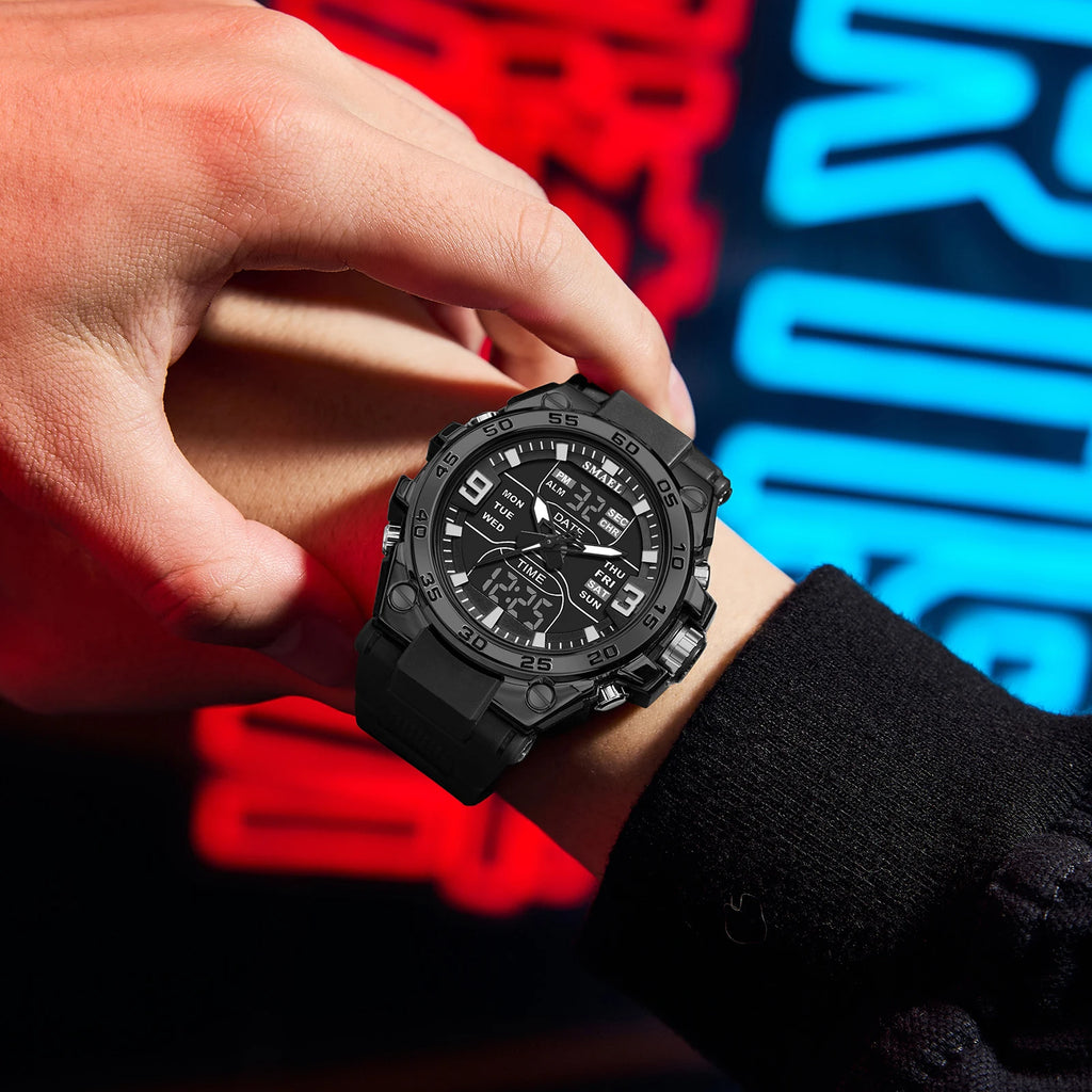 SMAEL Sports Watches 50M Waterproof Quatz Watches Mental Shockproof Men's Wristwatch Dual Time Alarm Clock  8138 Military Watch
