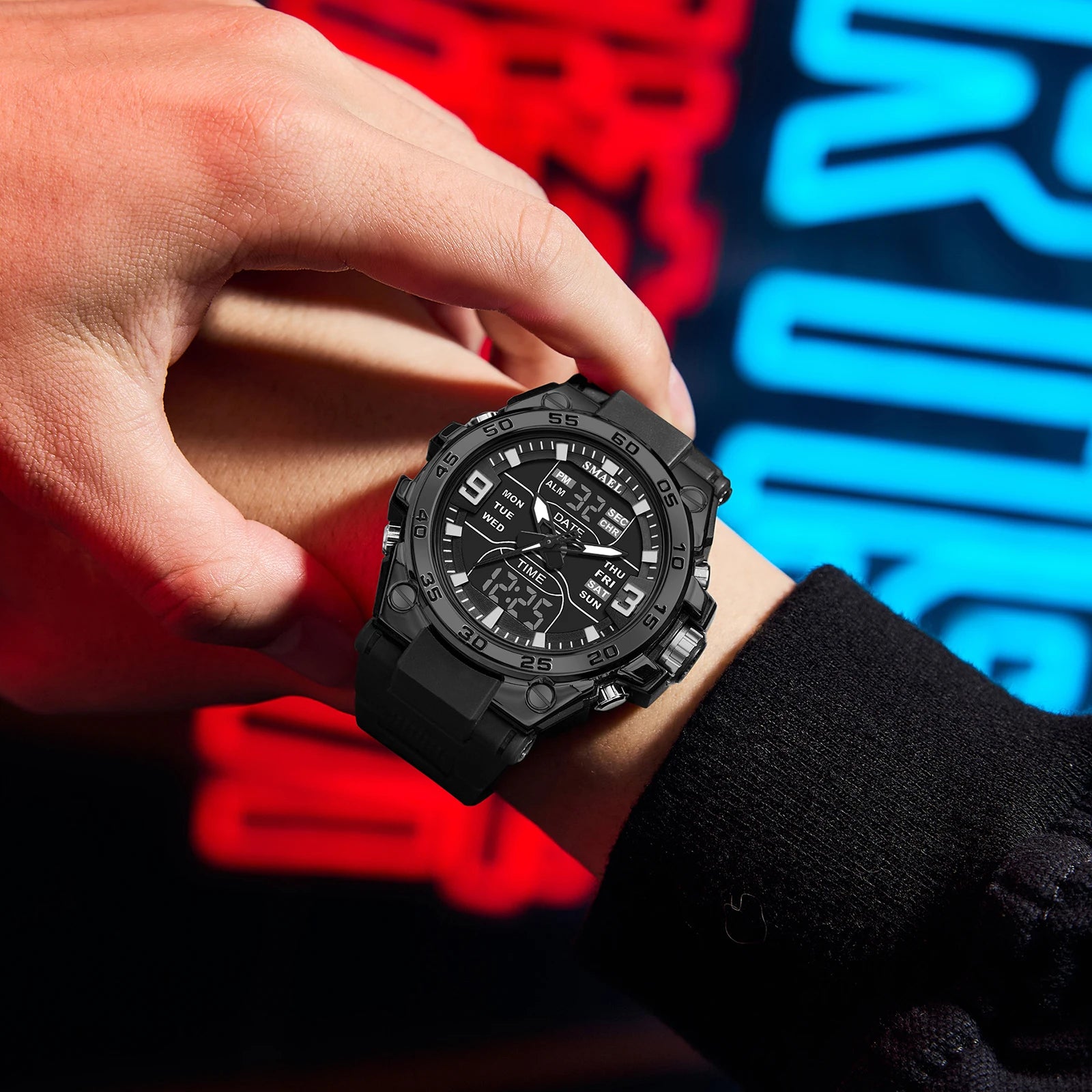 SMAEL Sports Watches 50M Waterproof Quatz Watches Mental Shockproof Men's Wristwatch Dual Time Alarm Clock  8138 Military Watch