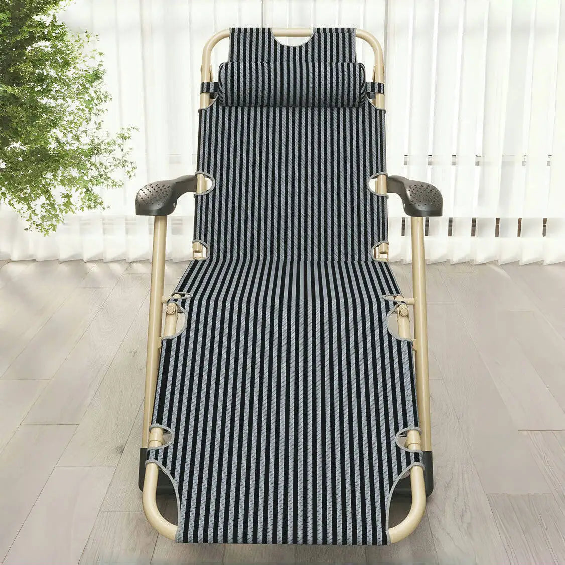 Outdoor Portable Folding Sun Lounger Recliner Chair With Soft Cushion For Garden Camping Beach Gravity Lounge Chair Steel Frame