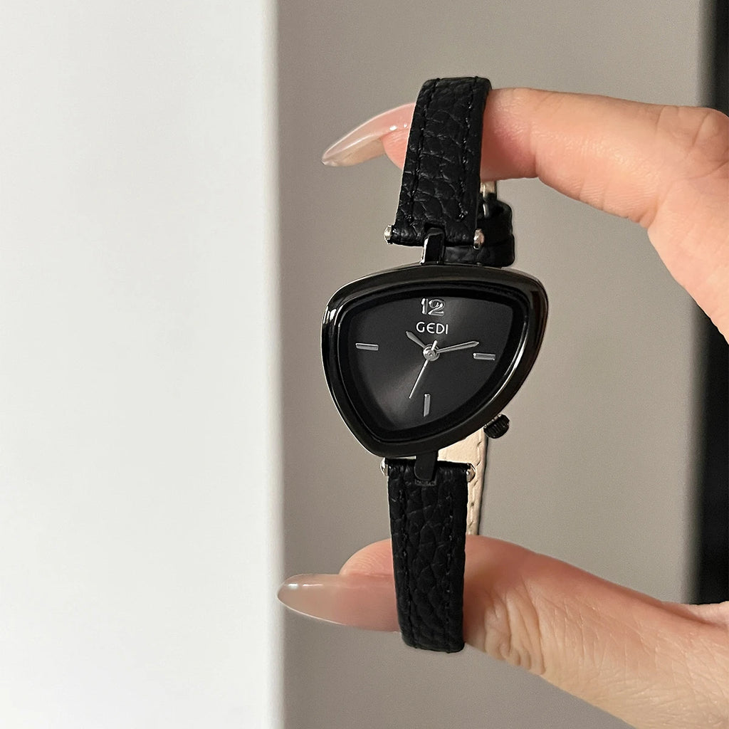 GEDI Vintage Watch Leather Light Luxury Simple Unique Irregular Dial Ladies Watches Elegant Quartz Waterproof Women's Wristwatch