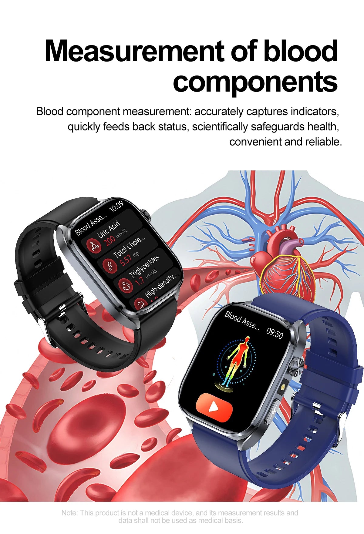 2026 New AI Health Care Accurate detection ECG SmartWatch Blood Pressure lipids Uric Acid Analysis Bluetooth Call Smart Watches