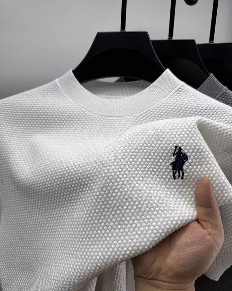 Luxury 100% cotton knitted short sleeve T-shirt high-end brand pony embroidery summer solid color  men's casual round neck top