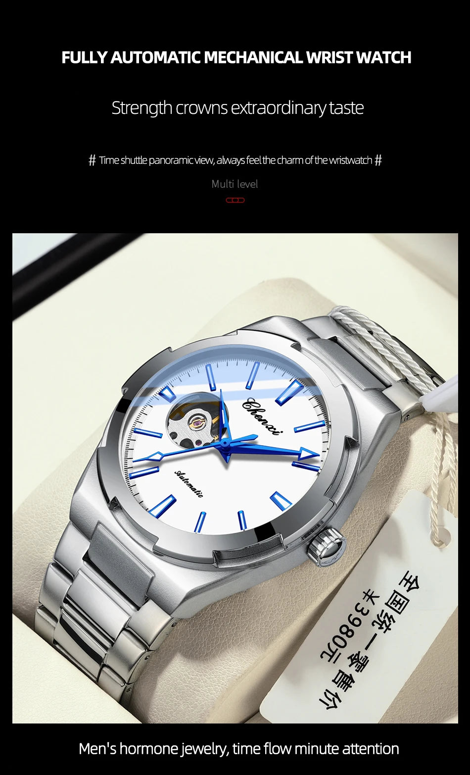 New Mens Watch Mechanical Wristwatches Stainless Steel Fashion Sports Waterproof Watches for Men Hollow Out Automatic Movement