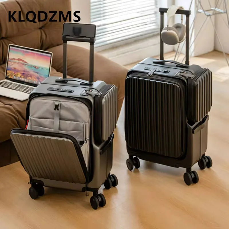KLQDZMS Carry-on Suitcase Front Opening Laptop Boarding Case 20 Inch USB Charging Trolley Case Password Box Cabin Luggage