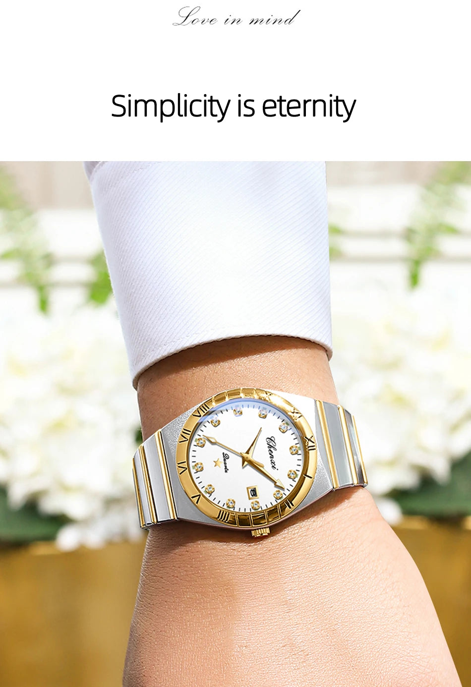 CHENXI Watches For Men Sweep Second Movement See-through Quartz, Waterproof Mens Watch Stainless Steel Golden Wristwatches