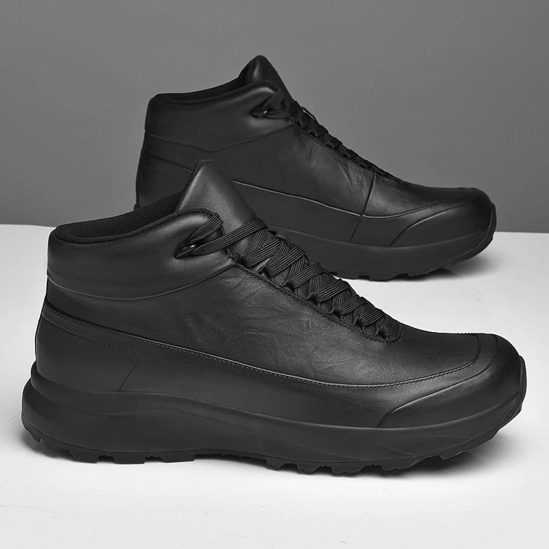 2026New Casual Leather Shoes For Mens Outdoor Work Trend Walking Shoe Fashion Thick Bottom Comfy Versatile Genuine Leather Boots