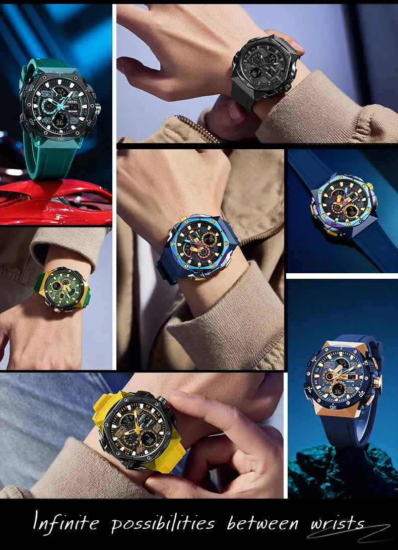 SMAEL Men's Sport Digital LED Watch Dual Time Stopwatch Alarm Clock 50M Waterproof 8113 Wristwatch Sports Army Military Watches