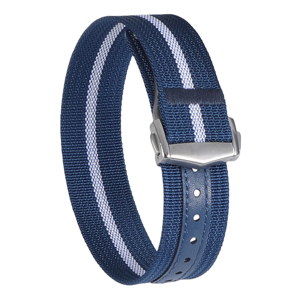 Premium Ribbed Watch Band Deployant Clasp Nylon 20mm 22mm Watch Strap for Omega Folding Buckle Watchband Sport Wristband For Men